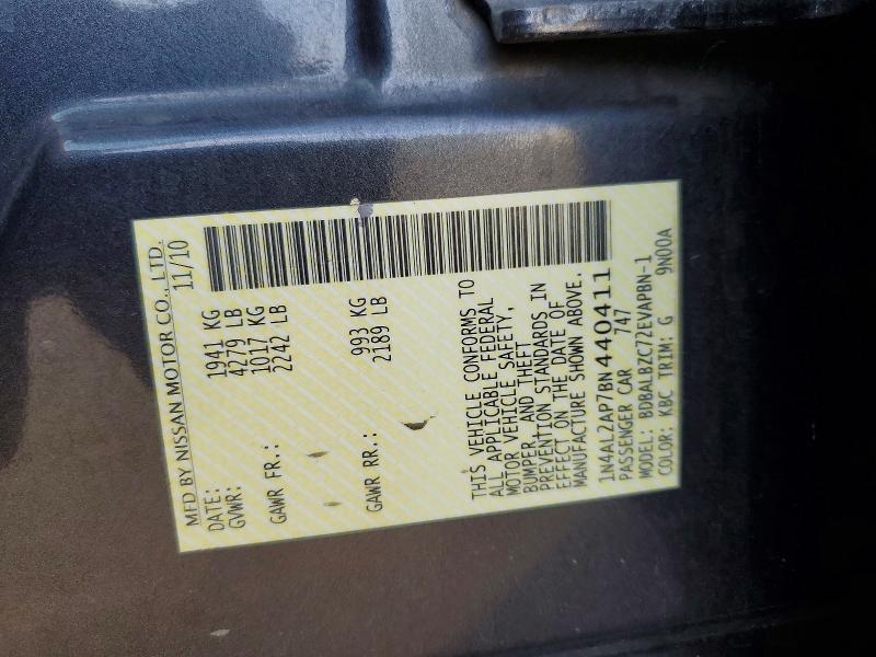 2011 Nissan Altima მანქანა იყიდება აუქციონზე, vin: 1N4AL2AP7BN440411, აუქციონის ნომერი: 62513236