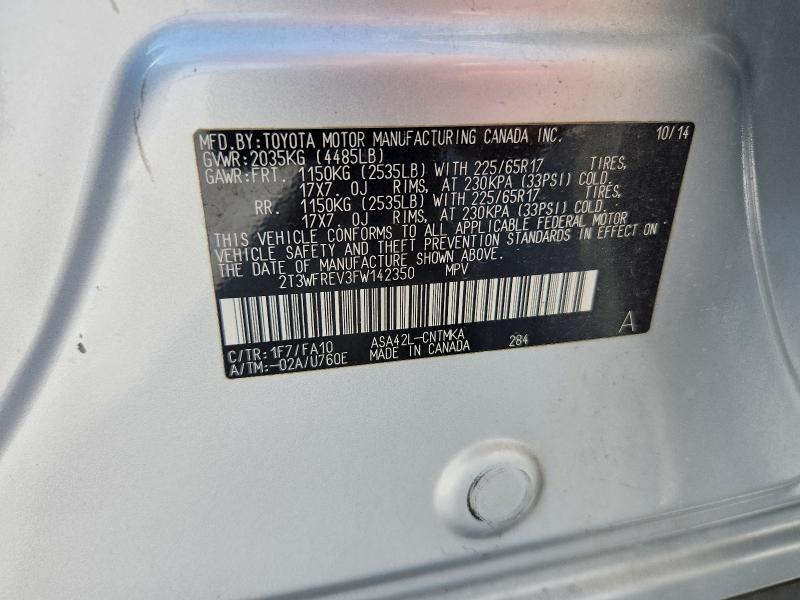 Продаж на аукціоні авто 2015 Toyota Rav4, vin: 2T3WFREV3FW142350, номер лоту: 59907176