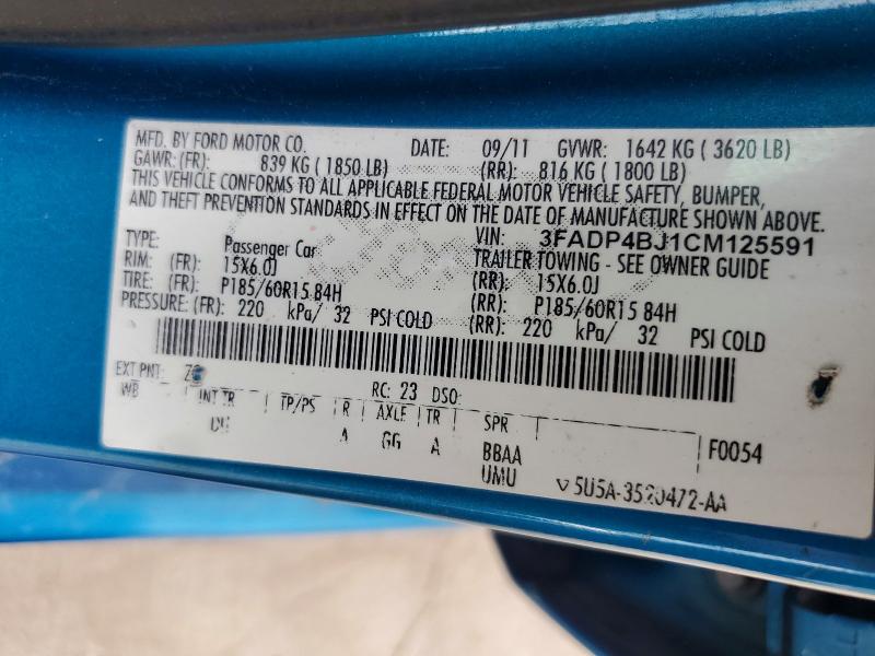 2012 Ford Fiesta მანქანა იყიდება აუქციონზე, vin: 3FADP4BJ1CM125591, აუქციონის ნომერი: 61044986