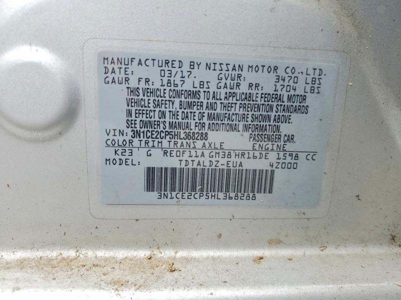 Продаж на аукціоні авто 2017 Nissan Versa Note, vin: 3N1CE2CP5HL368288, номер лоту: 62979656