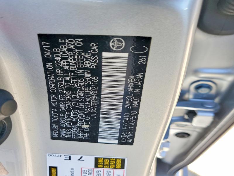 61191326 :رقم المزاد ، JTDKARFP8H3021168 vin ، 2017 Toyota Prius Prime مزاد بيع