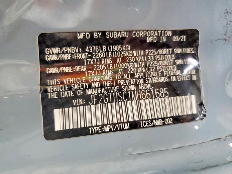 2021 Subaru Crosstrek მანქანა იყიდება აუქციონზე, vin: JF2GTHSC1MH661685, აუქციონის ნომერი: 59792366