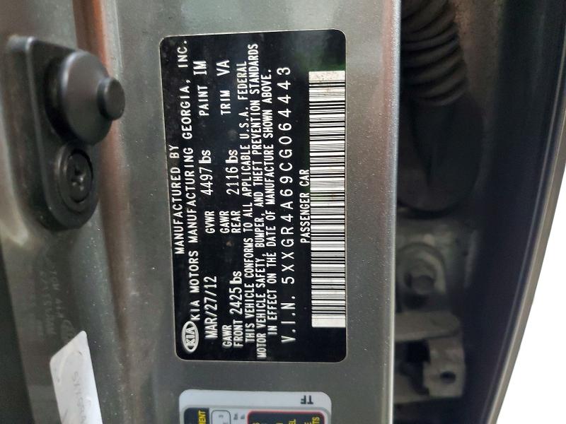60710266 :رقم المزاد ، 5XXGR4A69CG064443 vin ، 2012 Kia Optima مزاد بيع