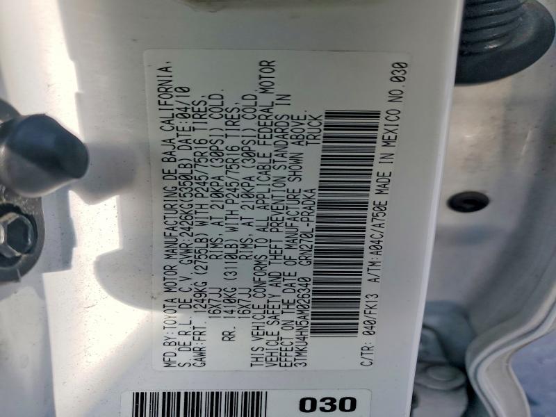 60438916 :رقم المزاد ، 3TMKU4HN5AM026340 vin ، 2010 Toyota Tacoma مزاد بيع