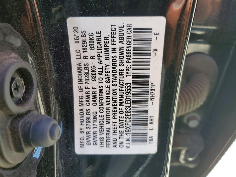 60067386 :رقم المزاد ، 19XFC2E83LE019553 vin ، 2020 Honda Civic مزاد بيع