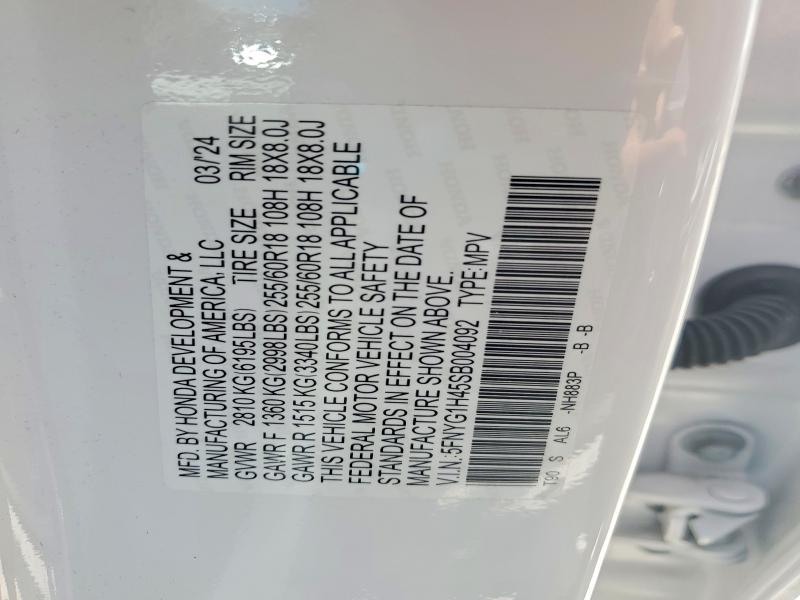 Aukcja sprzedaży 2025 Honda Pilot, vin: 5FNYG1H45SB004092, numer aukcji: 60556786