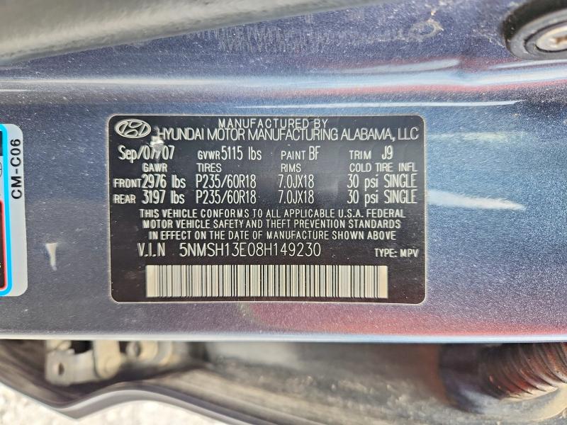 2008 Hyundai Santa Fe მანქანა იყიდება აუქციონზე, vin: 5NMSH13E08H149230, აუქციონის ნომერი: 61359036
