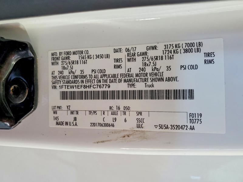 2017 Ford F150 მანქანა იყიდება აუქციონზე, vin: 1FTEW1EF8HFC76779, აუქციონის ნომერი: 60598486