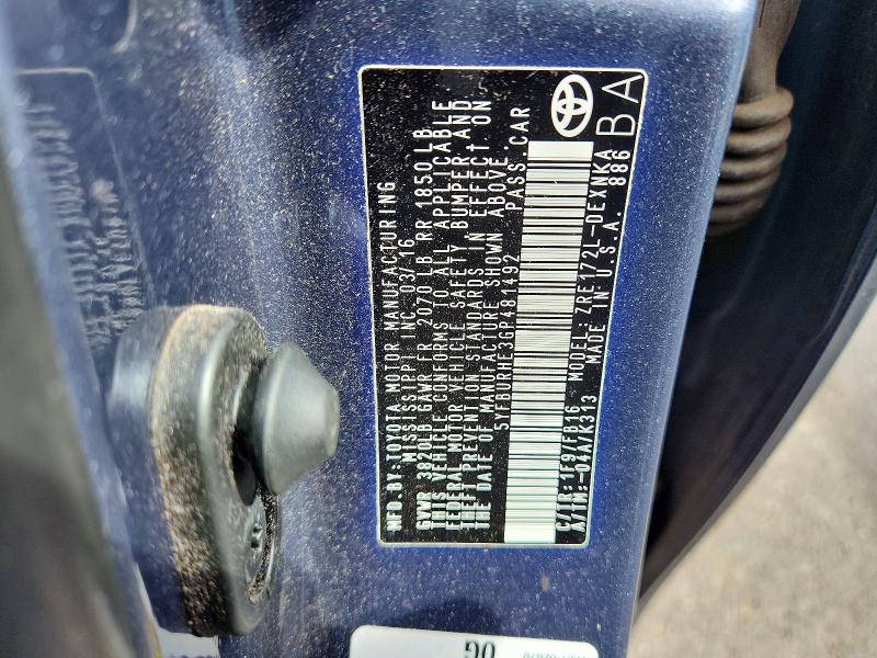 Aukcja sprzedaży 2016 Toyota Corolla, vin: 5YFBURHE3GP481492, numer aukcji: 59665066