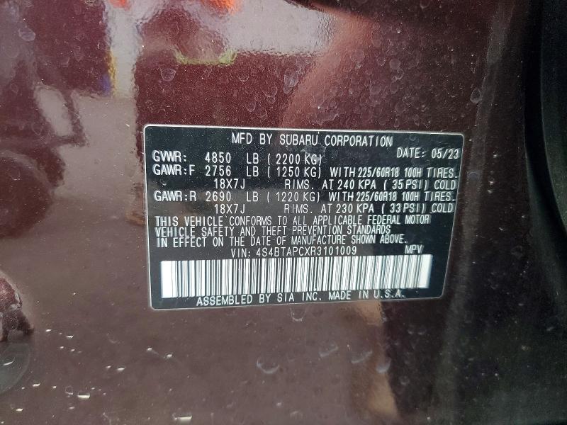 2024 Subaru Outback მანქანა იყიდება აუქციონზე, vin: 4S4BTAPCXR3101009, აუქციონის ნომერი: 59143066