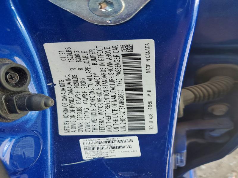 Продажа на аукционе авто 2021 Honda Civic, vin: 2HGFC2F84MH536690, номер лота: 59336126
