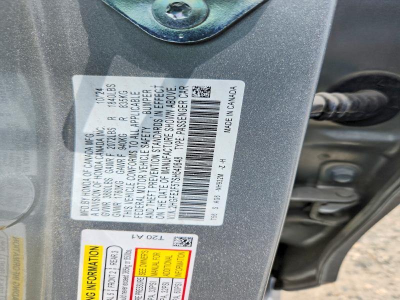 Aukcja sprzedaży 2025 Honda Civic, vin: 2HGFE2F57SH540648, numer aukcji: 60491306
