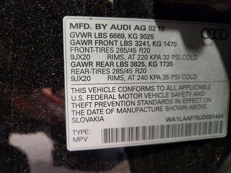 Продаж на аукціоні авто 2018 Audi Q7, vin: WA1LAAF70JD031404, номер лоту: 62044696