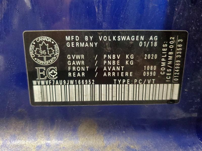 Продажа на аукционе авто 2018 Volkswagen Golf R, vin: WVWVF7AU9JW166952, номер лота: 62823396