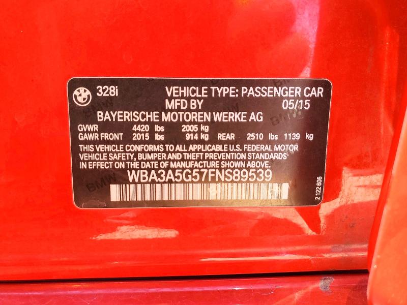 Продажа на аукционе авто 2015 Bmw 328, vin: WBA3A5G57FNS89539, номер лота: 62783036