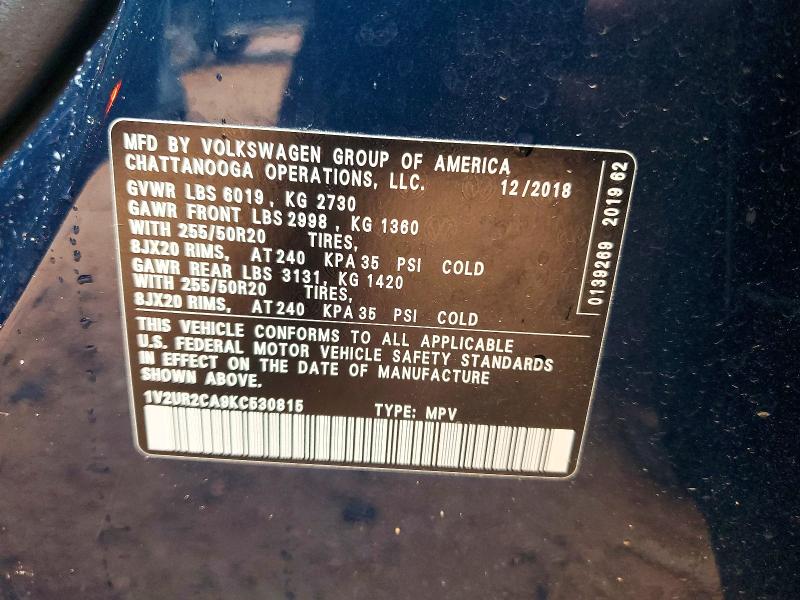 Aukcja sprzedaży 2019 Volkswagen Atlas, vin: 1V2UR2CA9KC530815, numer aukcji: 60396846