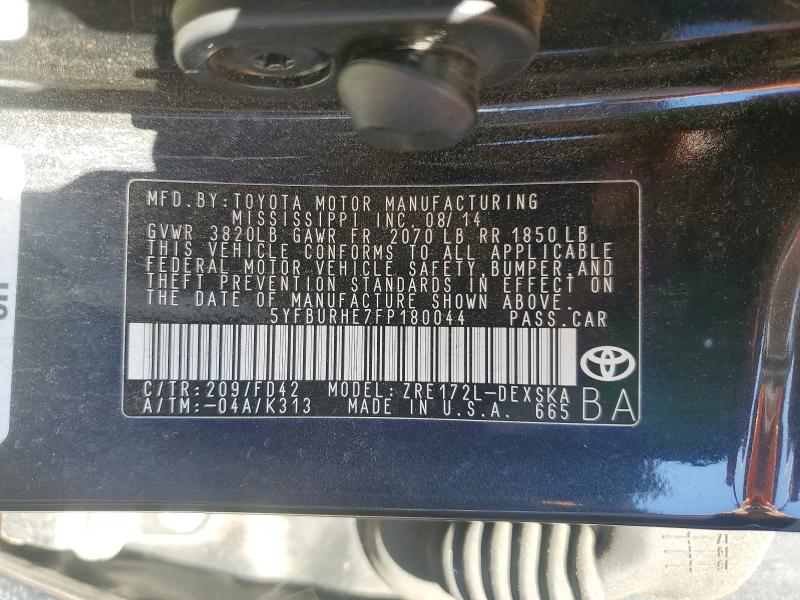 Aukcja sprzedaży 2015 Toyota Corolla, vin: 5YFBURHE7FP180044, numer aukcji: 59922216