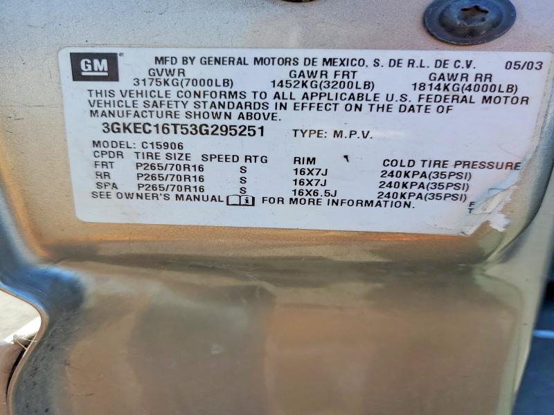 Auction sale of the 2003 Gmc Yukon Xl, vin: 3GKEC16T53G295251, lot number: 59995686