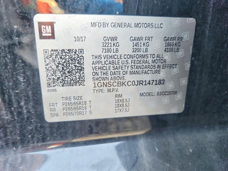 Aukcja sprzedaży 2018 Chevrolet Tahoe, vin: 1GNSCBKC0JR147183, numer aukcji: 60568806