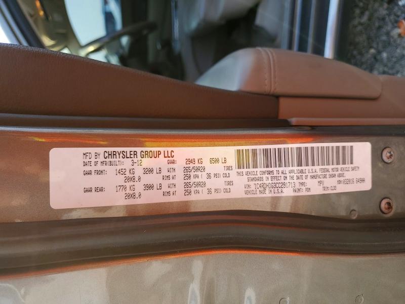 Aukcja sprzedaży 2012 Dodge Durango, vin: 1C4RDHDG3CC291713, numer aukcji: 63031836