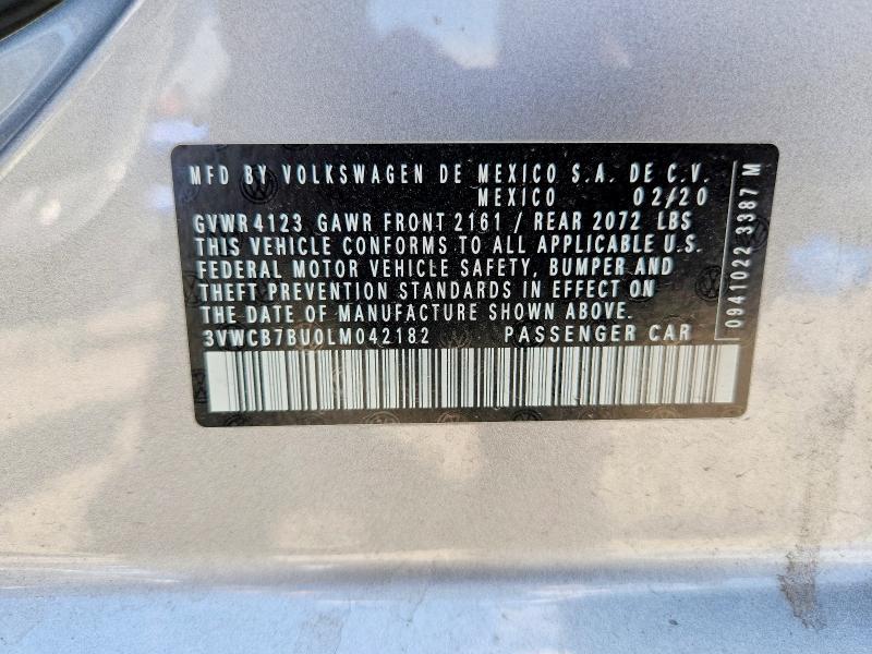2020 Volkswagen Jetta მანქანა იყიდება აუქციონზე, vin: 3VWCB7BU0LM042182, აუქციონის ნომერი: 62844406