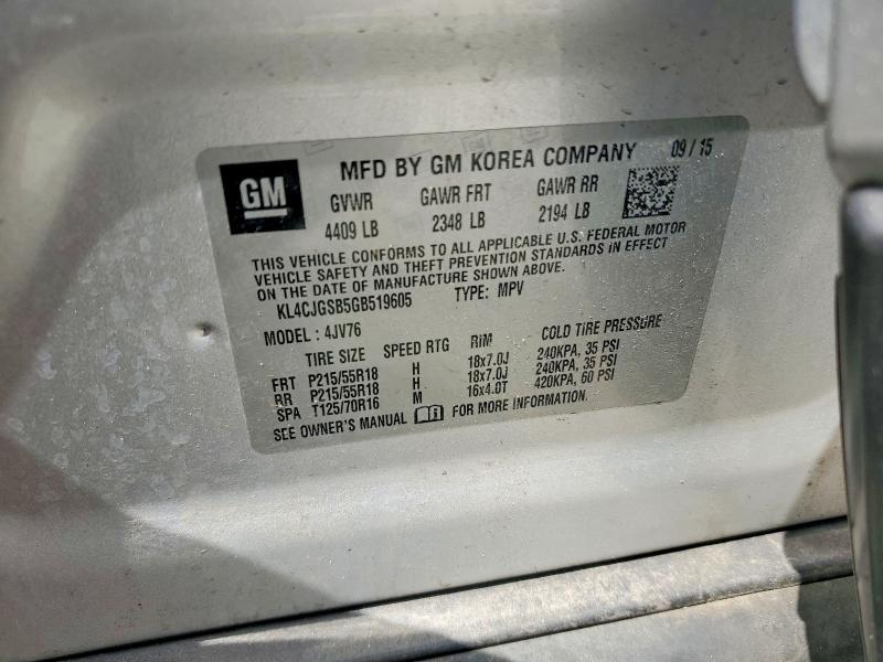 2016 Buick Encore მანქანა იყიდება აუქციონზე, vin: KL4CJGSB5GB519605, აუქციონის ნომერი: 60359916