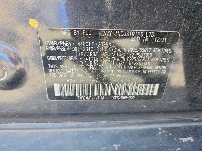Aukcja sprzedaży 2012 Subaru Forester, vin: JF2SHADC1CH432521, numer aukcji: 62989716