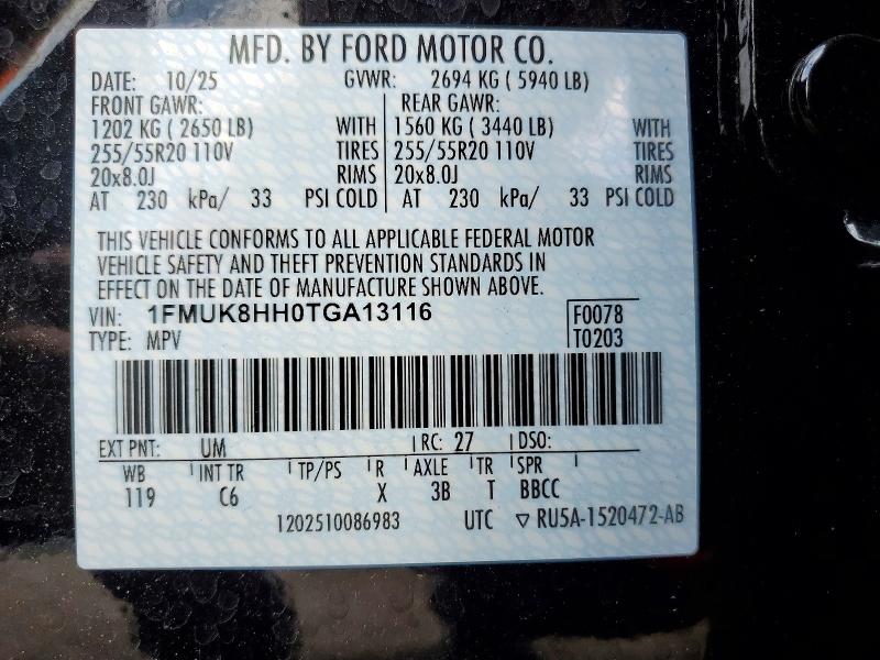 59268176 :رقم المزاد ، 1FMUK8HH0TGA13116 vin ، 2026 Ford Explorer مزاد بيع