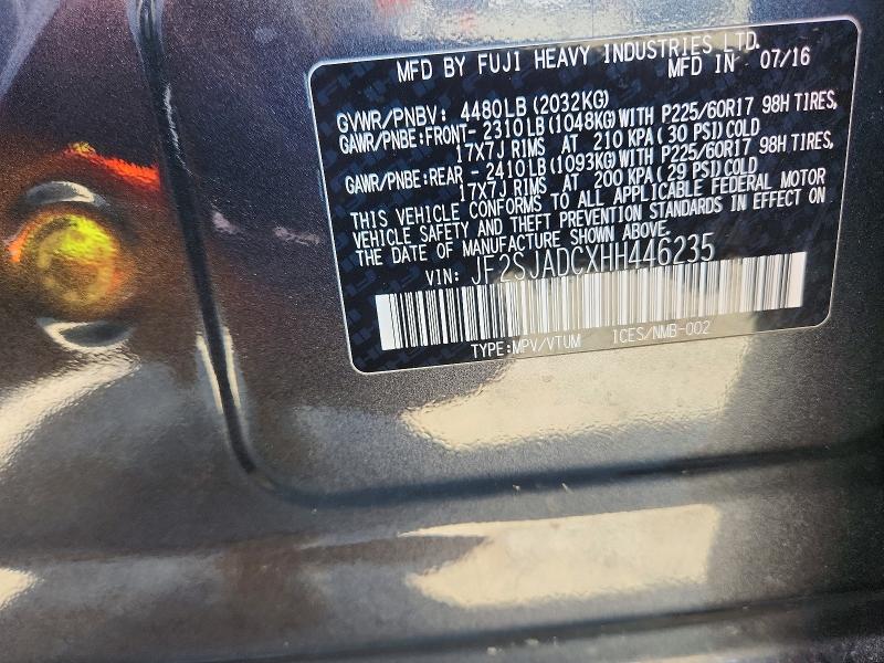 62010256 :رقم المزاد ، JF2SJADCXHH446235 vin ، 2017 Subaru Forester مزاد بيع