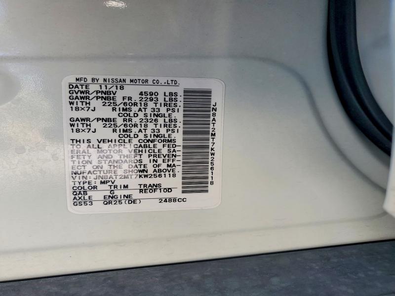 Auction sale of the 2019 Nissan Rogue, vin: JN8AT2MT7KW256118, lot number: 60199746