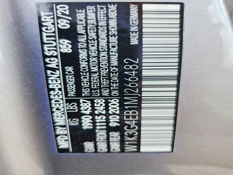58634186 :رقم المزاد ، W1K3G4EB1MJ266482 vin ، 2021 Mercedes-benz A مزاد بيع
