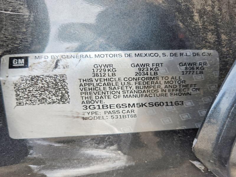 2019 Chevrolet Cruze მანქანა იყიდება აუქციონზე, vin: 3G1BE6SM5KS601163, აუქციონის ნომერი: 61565656