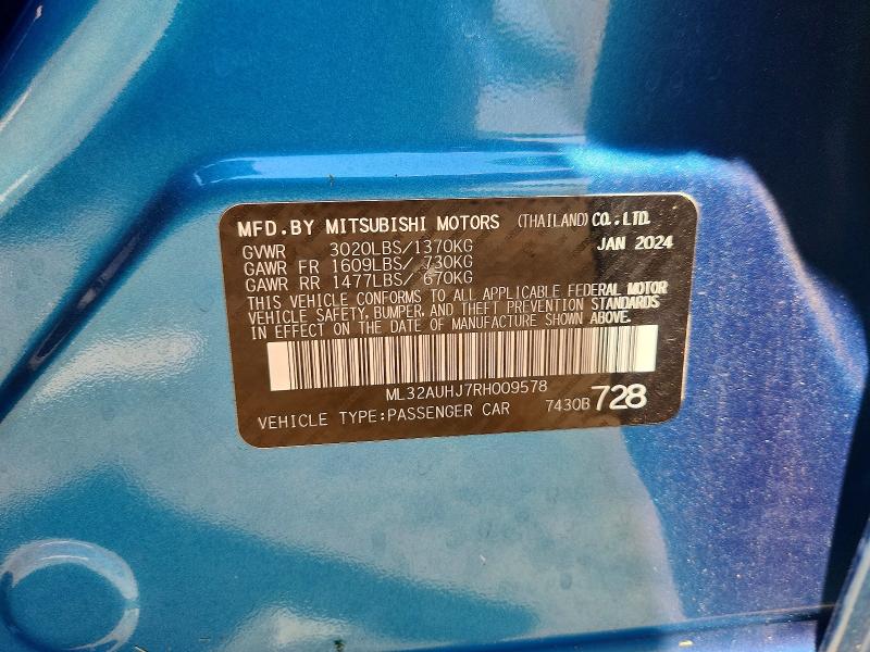 Aukcja sprzedaży 2024 Mitsubishi Mirage, vin: ML32AUHJ7RH009578, numer aukcji: 60926086