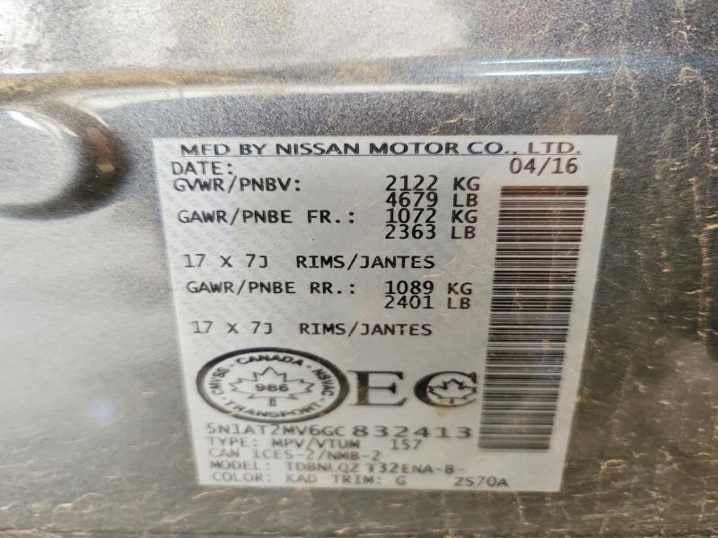 Продажа на аукционе авто 2016 Nissan Rogue, vin: 5N1AT2MV6GC832413, номер лота: 61500726