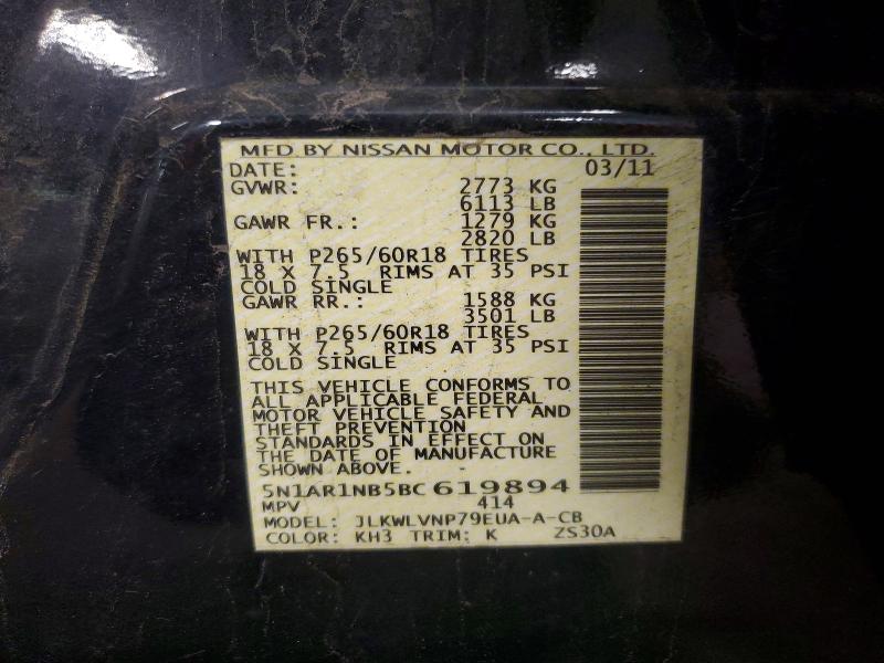 Aukcja sprzedaży 2011 Nissan Pathfinder, vin: 5N1AR1NB5BC619894, numer aukcji: 59359646