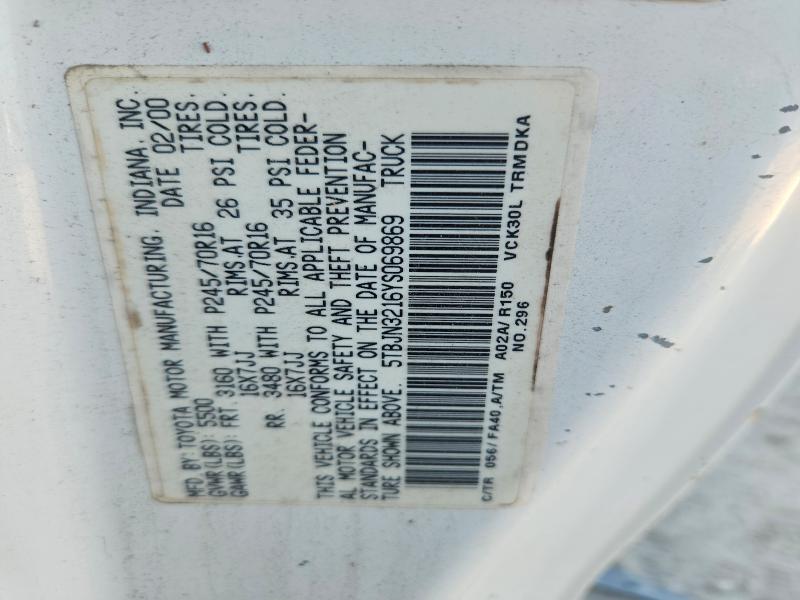 Aukcja sprzedaży 2000 Toyota Tundra, vin: 5TBJN3216YS069869, numer aukcji: 59298906