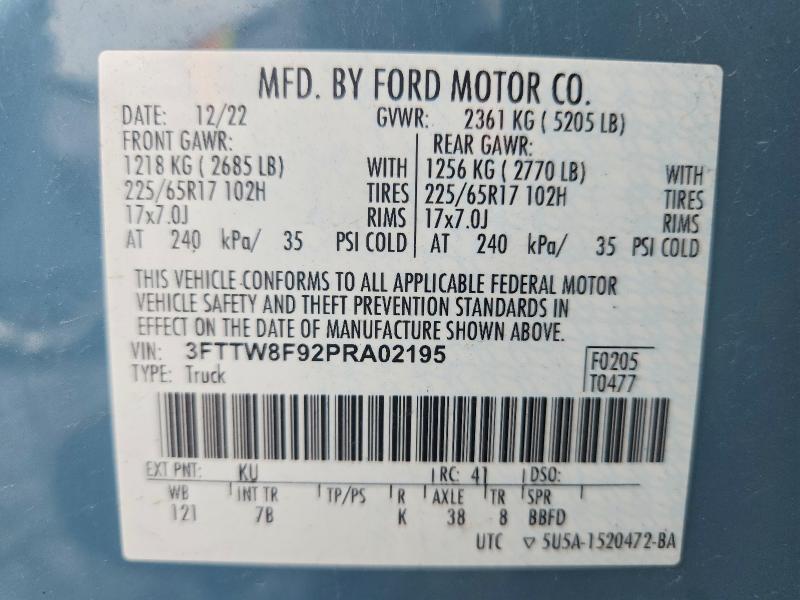 Продаж на аукціоні авто 2023 Ford Maverick, vin: 3FTTW8F92PRA02195, номер лоту: 60197256