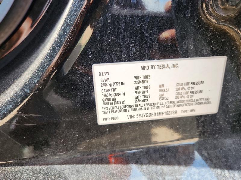 59704076 :رقم المزاد ، 5YJYGDED1MF103789 vin ، 2021 Tesla Model Y مزاد بيع