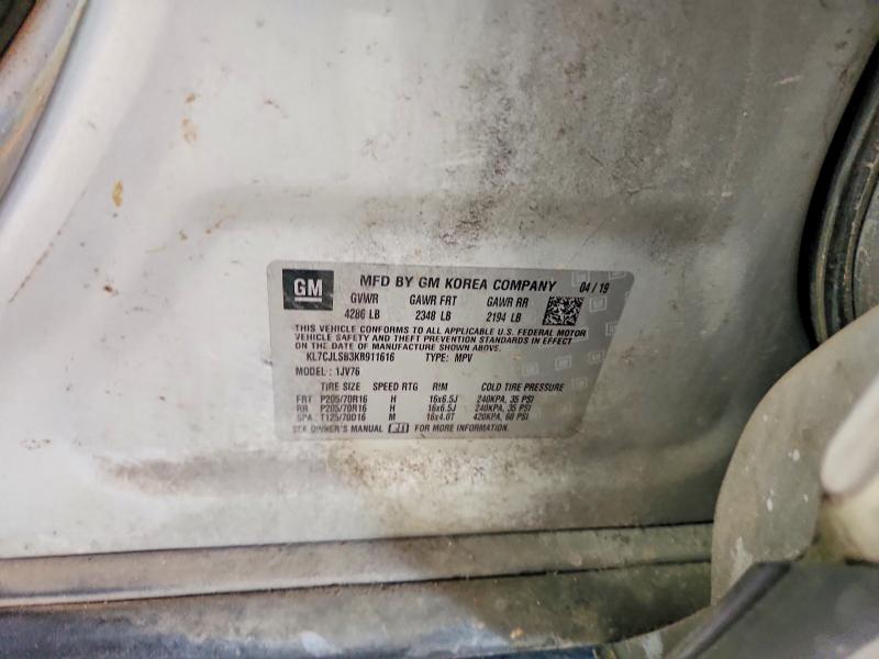Aukcja sprzedaży 2019 Chevrolet Trax, vin: KL7CJLSB3KB911616, numer aukcji: 59784356