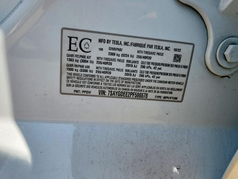 Продажа на аукционе авто 2023 Tesla Model Y, vin: 7SAYGDEE2PF586578, номер лота: 59093626