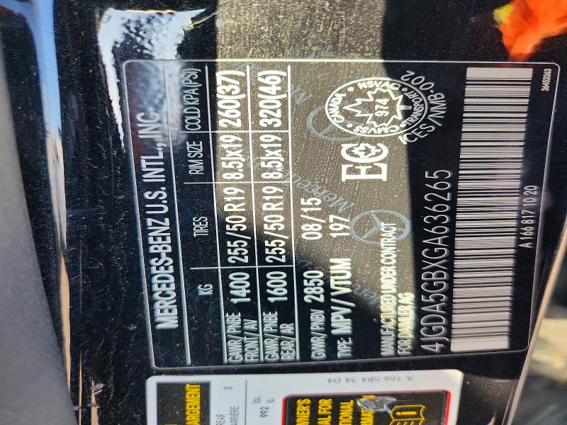 61528796 :رقم المزاد ، 4JGDA5GBXGA636265 vin ، 2016 Mercedes-benz Gle مزاد بيع
