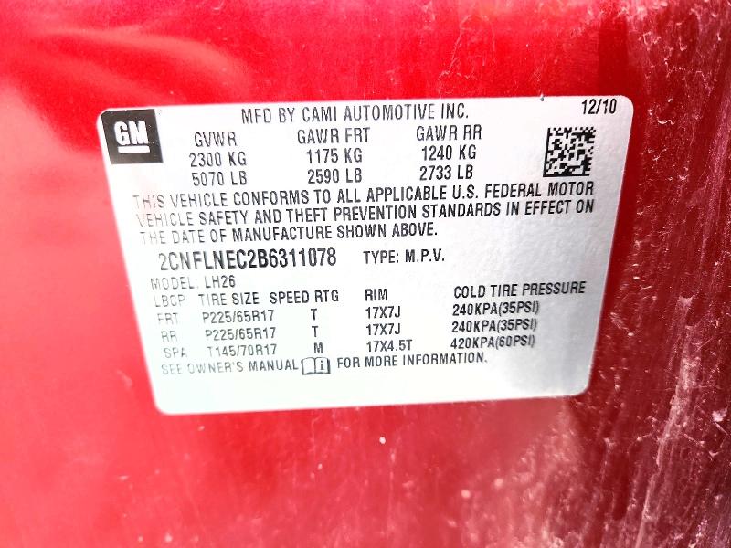 Продаж на аукціоні авто 2011 Chevrolet Equinox, vin: 2CNFLNEC2B6311078, номер лоту: 63132286