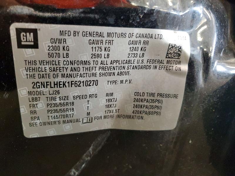 Продажа на аукционе авто 2015 Chevrolet Equinox, vin: 2GNFLHEK1F6210270, номер лота: 62406296
