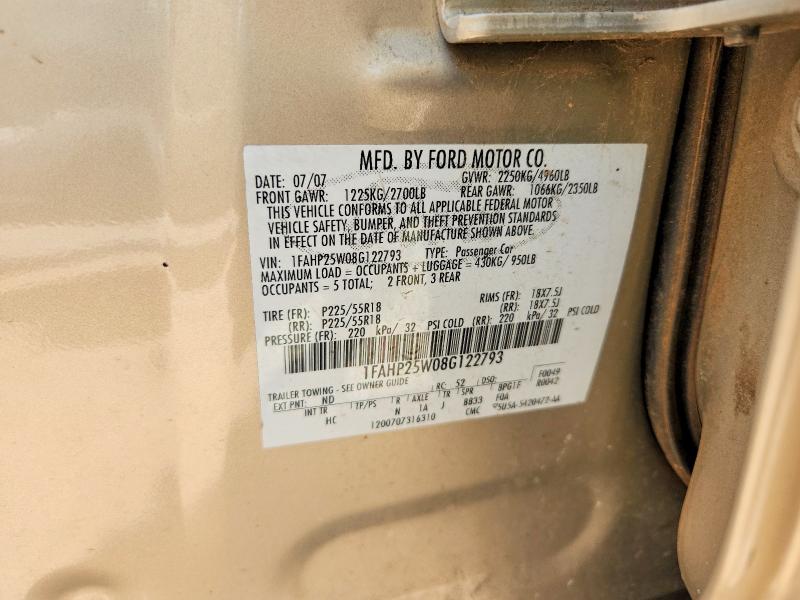 60442496 :رقم المزاد ، 1FAHP25W08G122793 vin ، 2008 Ford Taurus مزاد بيع