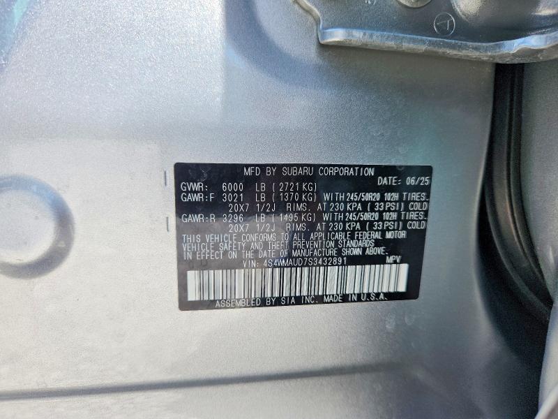 Aukcja sprzedaży 2025 Subaru Ascent, vin: 4S4WMAUD7S3432891, numer aukcji: 60229636