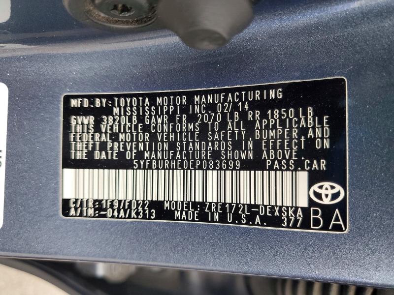 60838046 :رقم المزاد ، 5YFBURHE0EP083699 vin ، 2014 Toyota Corolla مزاد بيع