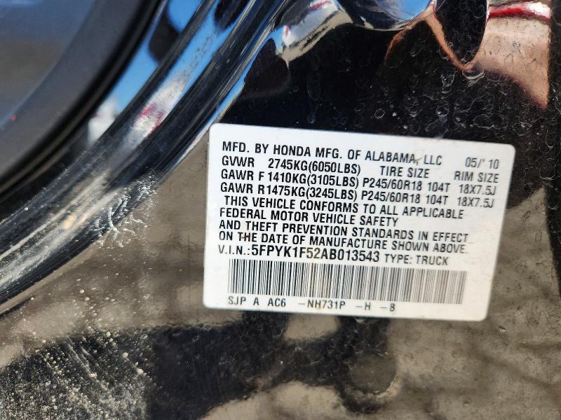 Продажа на аукционе авто 2010 Honda Ridgeline, vin: 5FPYK1F52AB013543, номер лота: 60798036