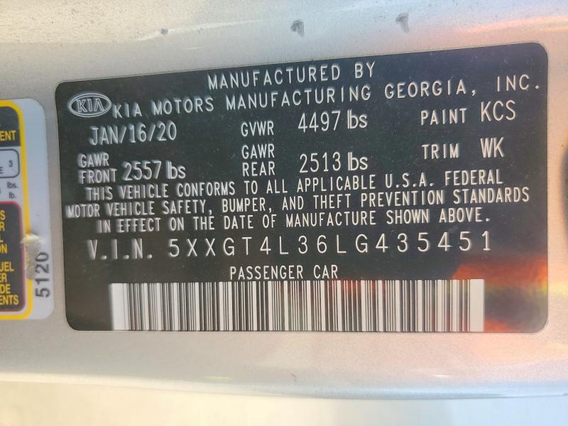 2020 Kia Optima მანქანა იყიდება აუქციონზე, vin: 5XXGT4L36LG435451, აუქციონის ნომერი: 63508906