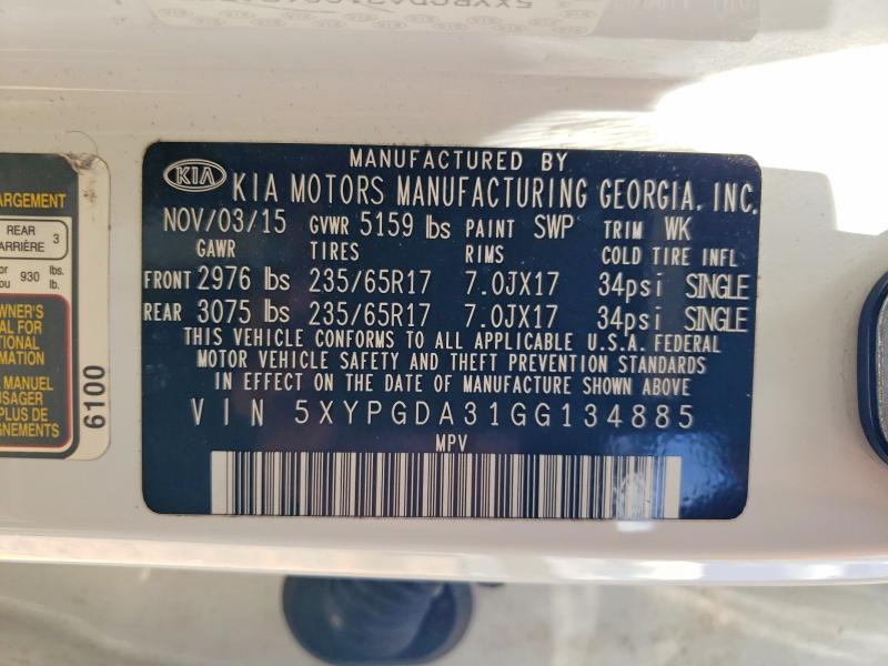 Продажа на аукционе авто 2016 Kia Sorento, vin: 5XYPGDA31GG134885, номер лота: 60388246