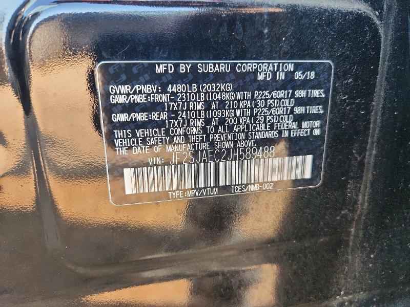 2018 Subaru Forester მანქანა იყიდება აუქციონზე, vin: JF2SJAEC2JH589488, აუქციონის ნომერი: 60611356